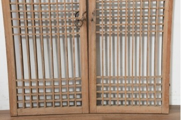 中国アンティーク建具　1900年頃　李朝風建具　均整の取れた格子意匠が魅力の窓2枚(1対)セット　(R-089952)