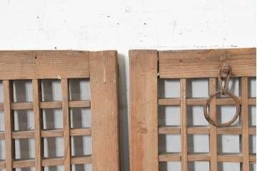 中国アンティーク建具　1900年頃　李朝風建具　均整の取れた格子意匠が魅力の窓2枚(1対)セット　(R-089952)