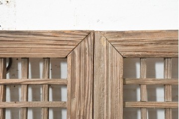 中国アンティーク建具　1900年頃　李朝風建具　均整の取れた格子意匠が魅力の窓2枚(1対)セット　(R-089955)