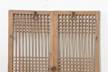 中国アンティーク建具　1900年頃　李朝風建具　均整の取れた格子意匠が魅力の窓2枚(1対)セット　(R-089955)