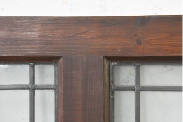 イギリスアンティーク建具　1920年頃　格子意匠が端正なステンドグラス入りフィックス窓1枚　(R-089961)