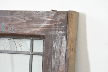 イギリスアンティーク建具　1920年頃　格子意匠が端正なステンドグラス入りフィックス窓1枚　(R-089961)