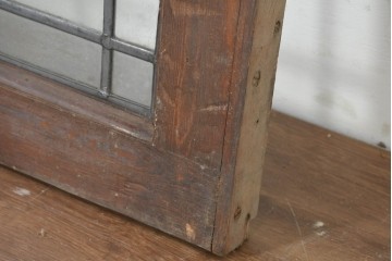 イギリスアンティーク建具　1920年頃　格子意匠が端正なステンドグラス入りフィックス窓1枚　(R-089961)