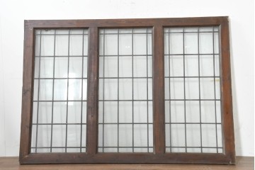 イギリスアンティーク建具　1920年頃　格子意匠が端正なステンドグラス入りフィックス窓1枚　(R-089961)