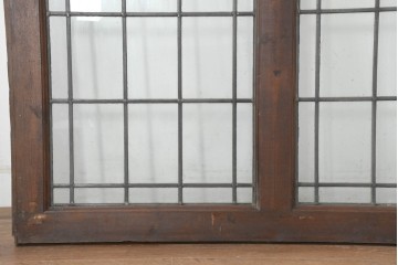 イギリスアンティーク建具　1920年頃　格子意匠が端正なステンドグラス入りフィックス窓1枚　(R-089961)