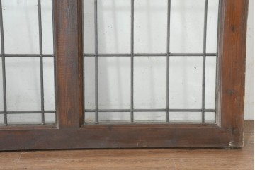 イギリスアンティーク建具　1920年頃　格子意匠が端正なステンドグラス入りフィックス窓1枚　(R-089961)