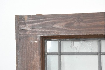 イギリスアンティーク建具　1920年頃　格子意匠が端正なステンドグラス入りフィックス窓1枚　(R-089961)