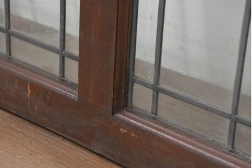 イギリスアンティーク建具　1920年頃　格子意匠が端正なステンドグラス入りフィックス窓1枚　(R-089961)