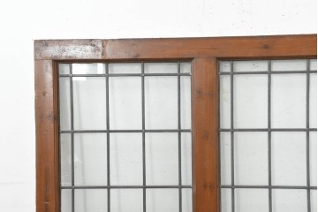 イギリスアンティーク建具　1920年頃　格子意匠が端正なステンドグラス入りフィックス窓1枚　(R-089962)