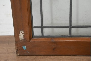 イギリスアンティーク建具　1920年頃　格子意匠が端正なステンドグラス入りフィックス窓1枚　(R-089962)