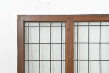 イギリスアンティーク建具　1920年頃　格子意匠が端正なステンドグラス入りフィックス窓1枚　(R-089962)
