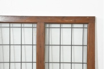 イギリスアンティーク建具　1920年頃　格子意匠が端正なステンドグラス入りフィックス窓1枚　(R-089962)