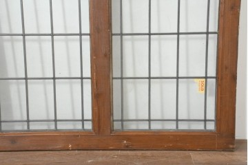 イギリスアンティーク建具　1920年頃　格子意匠が端正なステンドグラス入りフィックス窓1枚　(R-089962)