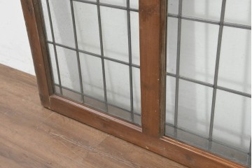 イギリスアンティーク建具　1920年頃　格子意匠が端正なステンドグラス入りフィックス窓1枚　(R-089962)