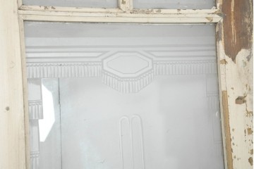 フランスアンティーク建具　1900年頃　庭園を描いた美しいエッチングガラス入りドア1枚　(R-089963)