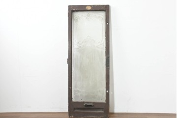 イギリスアンティーク建具　1920年頃　優美な装飾模様のエッチングガラス入りドア1枚　(R-089965)