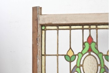 イギリスアンティーク建具　1930年頃　植物モチーフが美しいステンドグラス入り窓1枚　(R-089968)