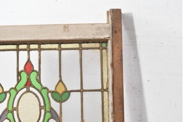 イギリスアンティーク建具　1930年頃　植物モチーフが美しいステンドグラス入り窓1枚　(R-089968)