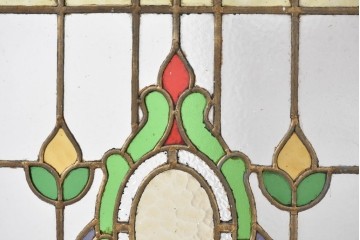 イギリスアンティーク建具　1930年頃　植物モチーフが美しいステンドグラス入り窓1枚　(R-089968)