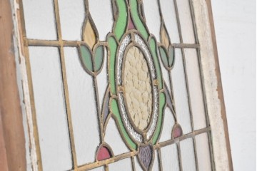 イギリスアンティーク建具　1930年頃　植物モチーフが美しいステンドグラス入り窓1枚　(R-089968)