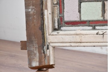 イギリスアンティーク建具　1930年頃　風景画と幾何学意匠の組み合わせが個性的!　ステンドグラス入りの明り取り1枚　(R-089969)