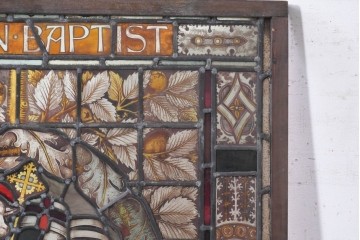 フランスアンティーク建具　1900年頃　エナメル絵付け　神の子羊を描いた荘厳なステンドグラス1枚　(R-089970)