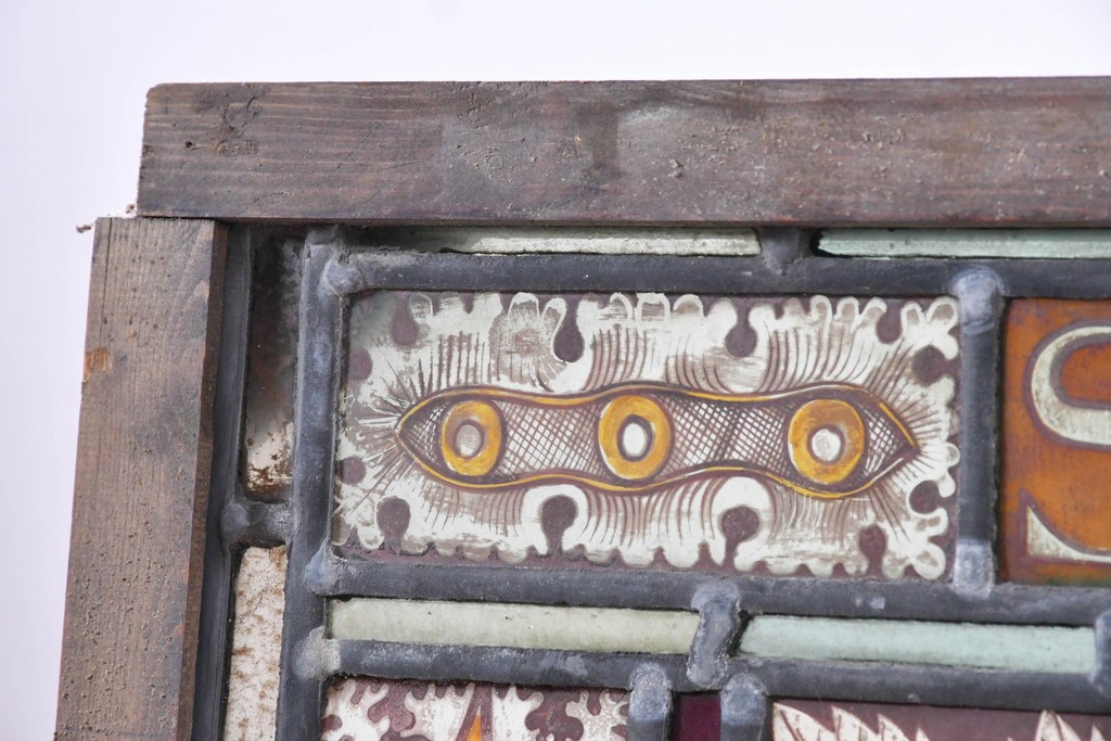 フランスアンティーク建具　1900年頃　エナメル絵付け　神の子羊を描いた荘厳なステンドグラス1枚　(R-089970)