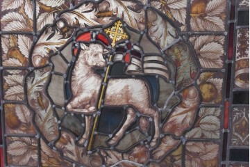 フランスアンティーク建具　1900年頃　エナメル絵付け　神の子羊を描いた荘厳なステンドグラス1枚　(R-089970)