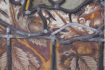フランスアンティーク建具　1900年頃　エナメル絵付け　神の子羊を描いた荘厳なステンドグラス1枚　(R-089970)