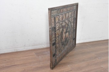 フランスアンティーク建具　1900年頃　エナメル絵付け　神の子羊を描いた荘厳なステンドグラス1枚　(R-089970)