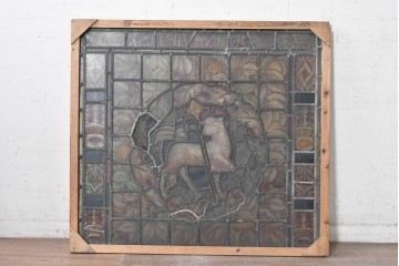 フランスアンティーク建具　1900年頃　エナメル絵付け　神の子羊を描いた荘厳なステンドグラス1枚　(R-089970)