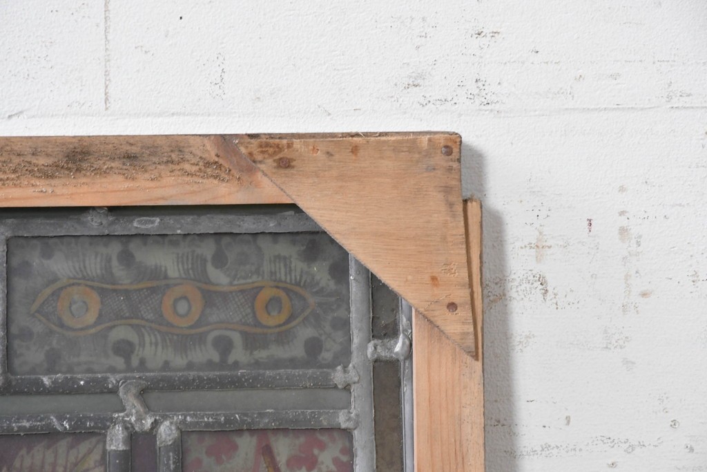 フランスアンティーク建具　1900年頃　エナメル絵付け　神の子羊を描いた荘厳なステンドグラス1枚　(R-089970)