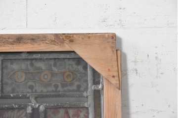 フランスアンティーク建具　1900年頃　エナメル絵付け　神の子羊を描いた荘厳なステンドグラス1枚　(R-089970)