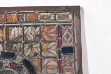 フランスアンティーク建具　1900年頃　エナメル絵付け　聖ペテロの名を掲げたステンドグラス1枚　(R-089971)