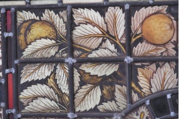 フランスアンティーク建具　1900年頃　エナメル絵付け　聖ペテロの名を掲げたステンドグラス1枚　(R-089971)