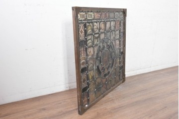 フランスアンティーク建具　1900年頃　エナメル絵付け　聖ペテロの名を掲げたステンドグラス1枚　(R-089971)