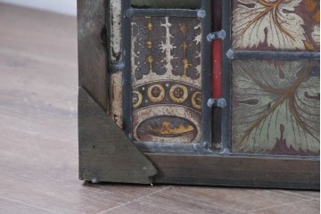 フランスアンティーク建具　1900年頃　エナメル絵付け　円形メダリオンと葡萄文様が印象的なステンドグラス1枚　(R-089972)