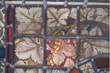 フランスアンティーク建具　1900年頃　エナメル絵付け　円形メダリオンと葡萄文様が印象的なステンドグラス1枚　(R-089972)