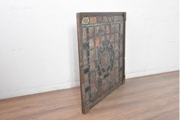 フランスアンティーク建具　1900年頃　エナメル絵付け　円形メダリオンと葡萄文様が印象的なステンドグラス1枚　(R-089972)