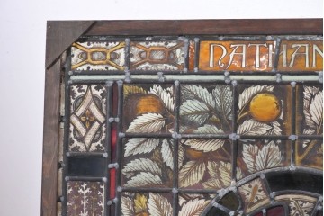 フランスアンティーク建具　1900年頃　装飾性豊かな円形意匠が目を引くステンドグラス1枚　(R-089973)