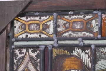 フランスアンティーク建具　1900年頃　装飾性豊かな円形意匠が目を引くステンドグラス1枚　(R-089973)