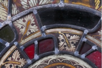 フランスアンティーク建具　1900年頃　装飾性豊かな円形意匠が目を引くステンドグラス1枚　(R-089973)