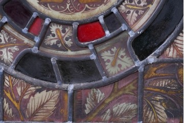 フランスアンティーク建具　1900年頃　装飾性豊かな円形意匠が目を引くステンドグラス1枚　(R-089973)