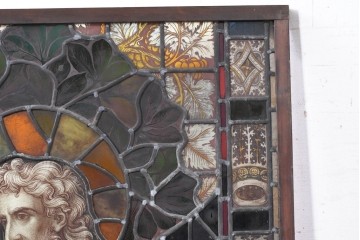 フランスアンティーク建具　1900年頃　エナメル絵付け　宗教美術の趣を感じる聖人像のステンドグラス2枚セット　(R-089975)