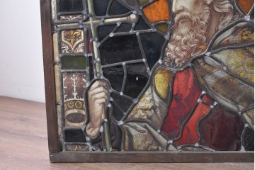 フランスアンティーク建具　1900年頃　エナメル絵付け　宗教美術の趣を感じる聖人像のステンドグラス2枚セット　(R-089975)