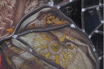 フランスアンティーク建具　1900年頃　エナメル絵付け　宗教美術の趣を感じる聖人像のステンドグラス2枚セット　(R-089975)