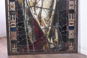 フランスアンティーク建具　1900年頃　エナメル絵付け　宗教美術の趣を感じる聖人像のステンドグラス2枚セット　(R-089975)