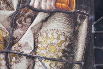 フランスアンティーク建具　1900年頃　エナメル絵付け　宗教美術の趣を感じる聖人像のステンドグラス2枚セット　(R-089975)