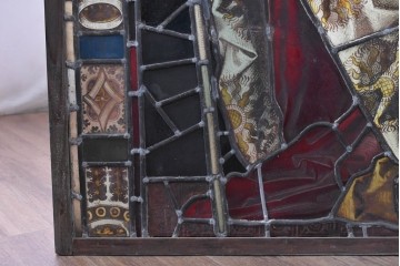 フランスアンティーク建具　1900年頃　エナメル絵付け　宗教美術の趣を感じる聖人像のステンドグラス2枚セット　(R-089975)
