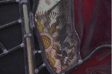 フランスアンティーク建具　1900年頃　エナメル絵付け　宗教美術の趣を感じる聖人像のステンドグラス2枚セット　(R-089975)